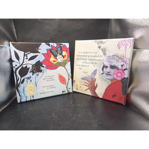 Set Of 2 Erin Smith Art Canvas Collage Print 8 Inch Square